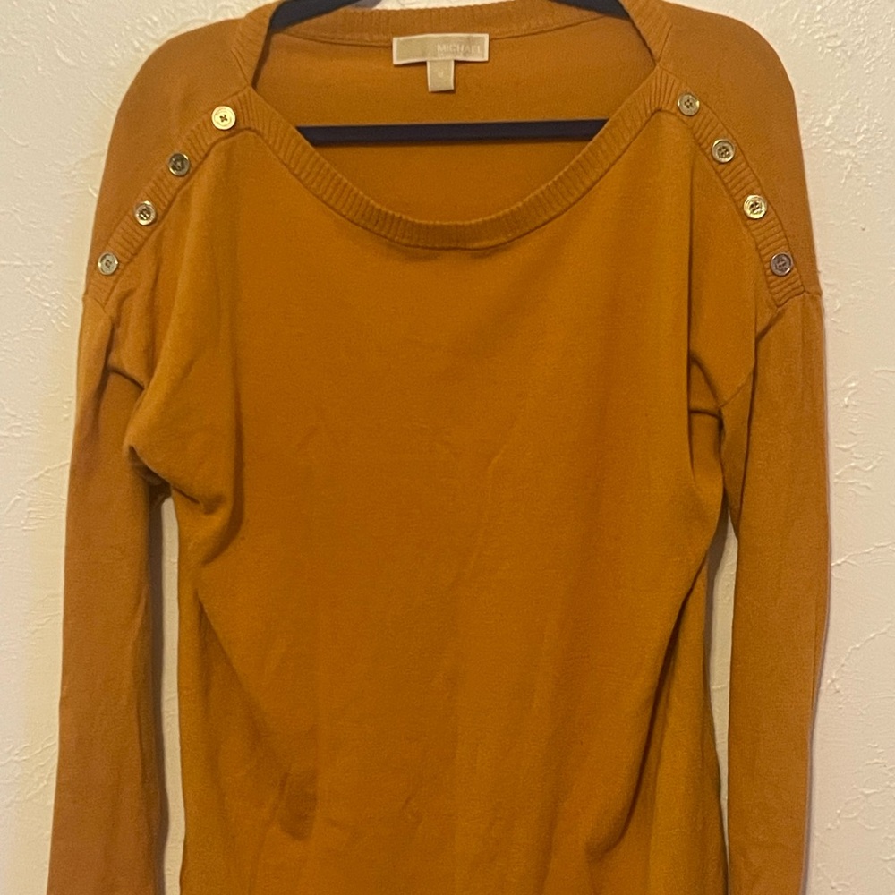 Michael Kors Mustard Button Shoulder Pullover Sweater Women’s Medium